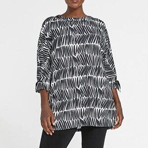 Sympli halo tie cuff tunic shirt blouse top jersey knit black white boxy 12 L